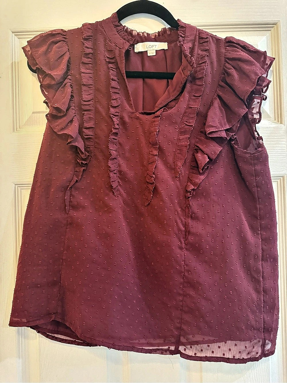 LOFT Ruffle Sleeve Blouse in Purple Size Medium